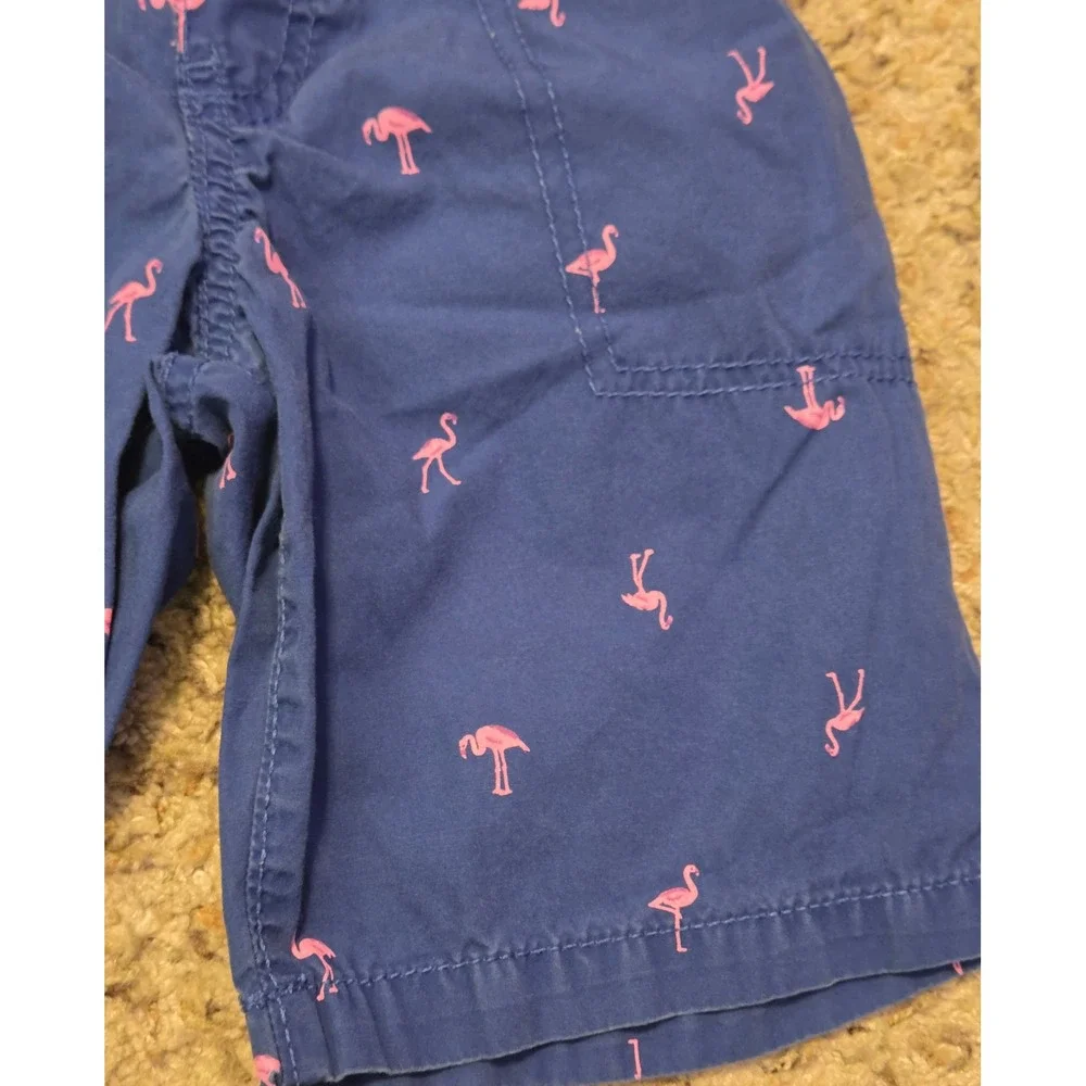 Carters Elastic Waistband‎ Flamingo Print Shorts Youth Size 5T Blue Pink